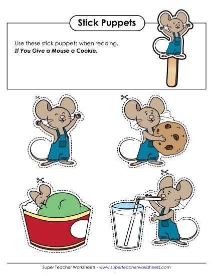 Cut and Glue Activities - Stick Puppets: Mouse (Printable PDF Worksheet)