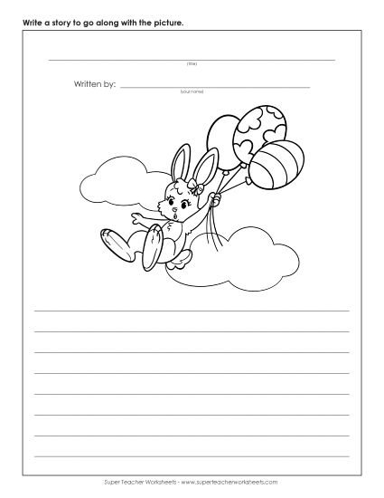 Writing (Story Pictures and  Writing Prompts) - Story Picture: Balloon Bunny (Printable PDF Worksheet)