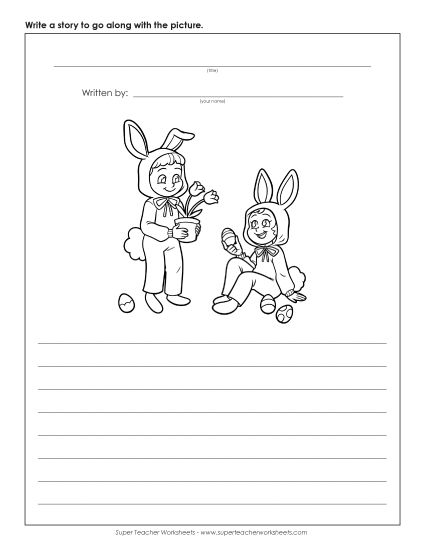 Writing (Story Pictures and  Writing Prompts) - Story Picture: Easter Dress-Up (Printable PDF Worksheet)