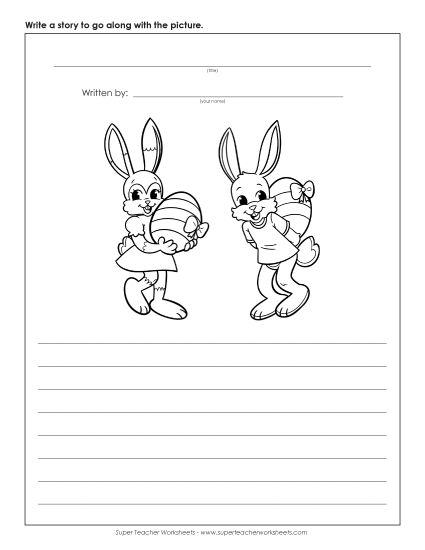 Writing (Story Pictures and  Writing Prompts) - Story Picture: Rabbits with Giant Eggs (Printable PDF Worksheet)