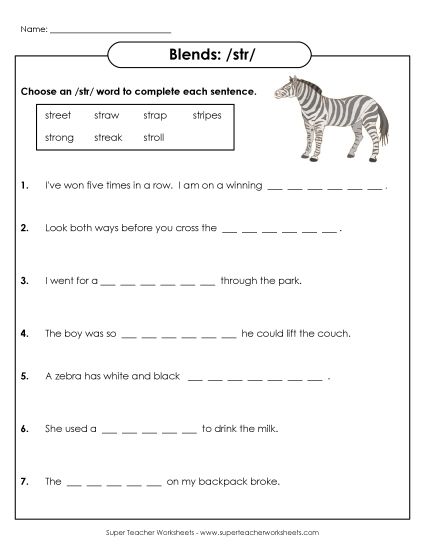 Worksheets - STR Sentences (Printable PDF Worksheet)