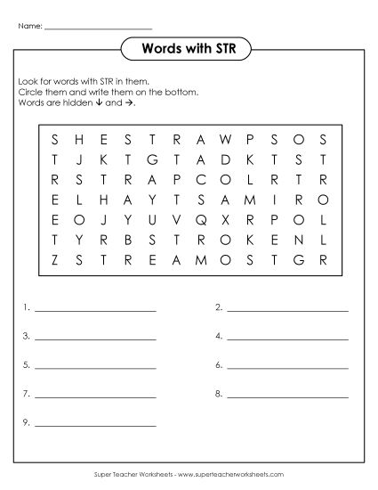 Worksheets - STR Word Search (Printable PDF Worksheet)