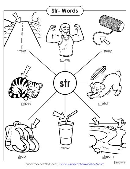 Phonics Blends and Digraphs - Str- Words (Printable PDF Worksheet)