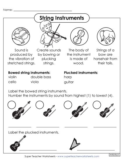 Worksheets - String Instruments (Printable PDF Worksheet)