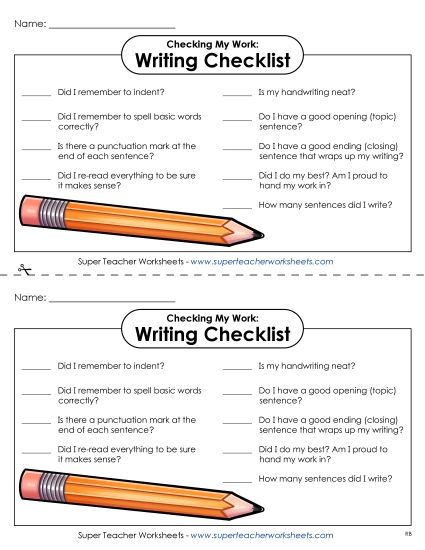 Editing Checklists - Student Writing Checklist (Printable PDF Worksheet)