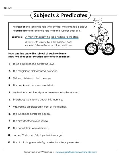 Subjects & Predicates - Subject and Predicate Worksheet B (Printable PDF Worksheet)