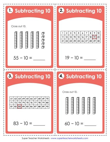 Operations with Whole Numbers - Subtracting 10 (Printable PDF Worksheet)