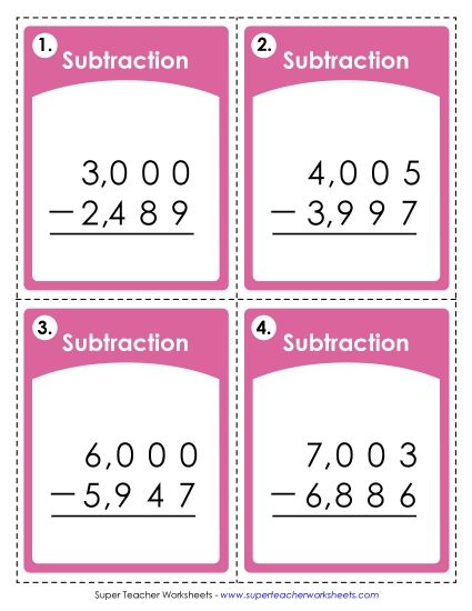 Operations with Whole Numbers - Subtraction: 4-Digit (Across Zero) (Printable PDF Worksheet)