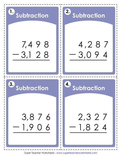 Operations with Whole Numbers - Subtraction: 4-Digit (Printable PDF Worksheet)