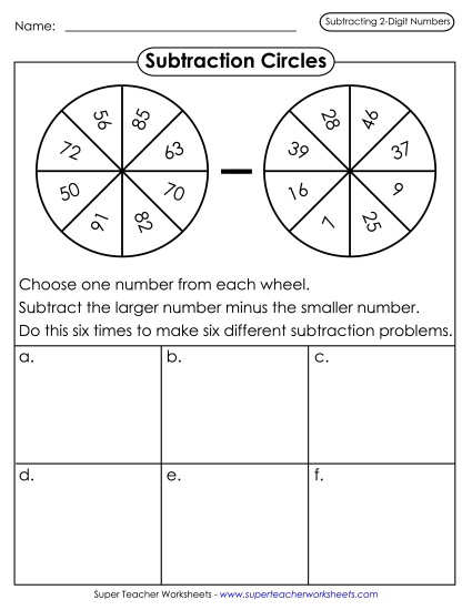 2-Digit Subtraction Worksheets - Subtraction Activity: Circles (Printable PDF Worksheet)