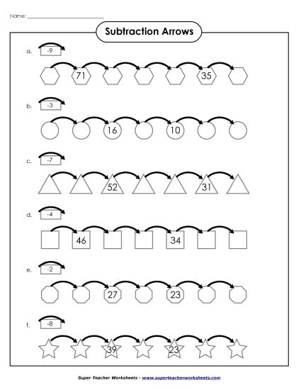 2-Digit Subtraction Worksheets - Subtraction Arrows (2-Digits / Regrouping) (Printable PDF Worksheet)