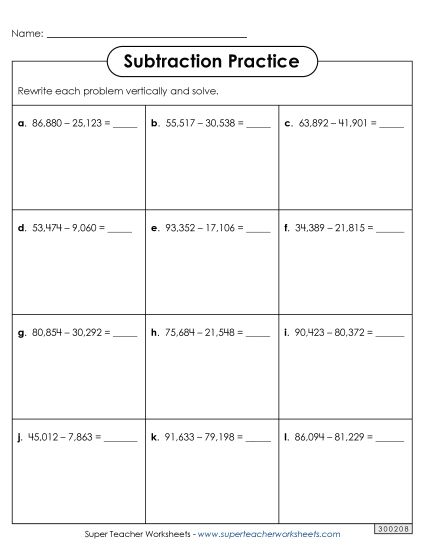 Worksheets - Subtraction Boxes (Printable PDF Worksheet)