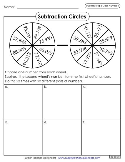 Worksheets - Subtraction Circles (Printable PDF Worksheet)