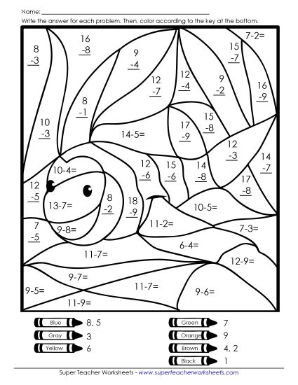 Subtraction - Subtraction: Clownfish (Printable PDF Worksheet)