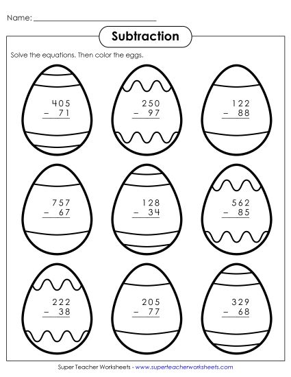 Easter Subtraction - Subtraction: Easter Eggs (3-Digit Subtraction) (Printable PDF Worksheet)