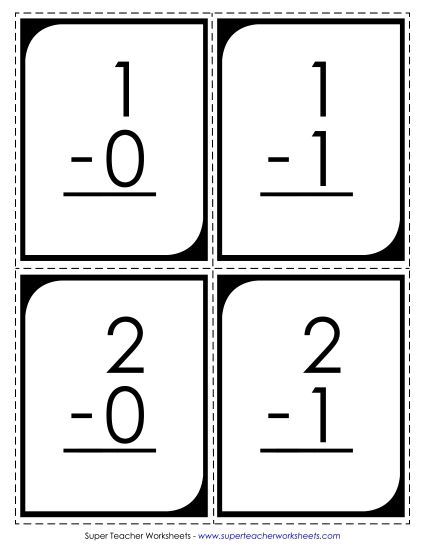 Flashcards - Subtraction Flashcards (Large) Minuends to 10; Answers to 10 (Printable PDF Worksheet)