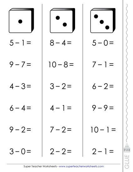 Basic Subtraction Games - Subtraction Game: Fluency Dice (Printable PDF Worksheet)