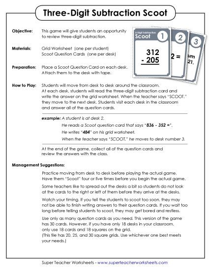 Math - Subtraction Practice (3-Digit Numbers) (Printable PDF Worksheet)