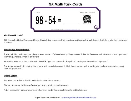Subtraction - Subtraction Task Cards (2-Digits) (Printable PDF Worksheet)