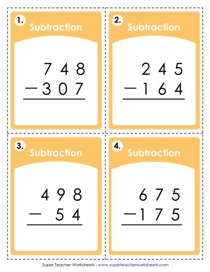 Math Games and Task Cards - Subtraction Task Cards (3-Digit) (Printable PDF Worksheet)