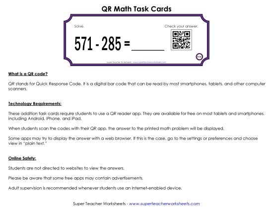 Subtraction - Subtraction Task Cards (3-Digits) (Printable PDF Worksheet)