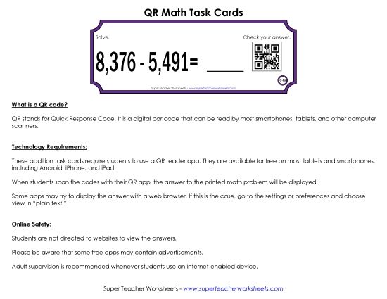 Subtraction - Subtraction Task Cards (4-Digits) (Printable PDF Worksheet)