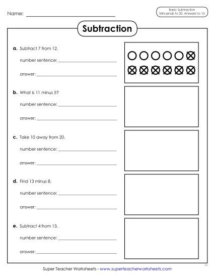 Concept Worksheets - Subtraction with Counters Practice Activity (Printable PDF Worksheet)