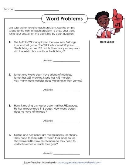 Subtraction - Subtraction Word Problems (Printable PDF Worksheet)
