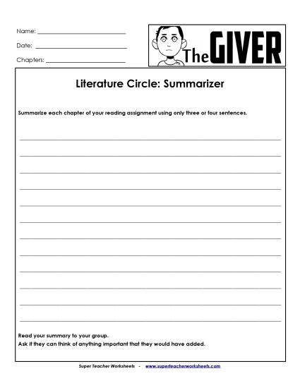 Literature Circles - Summarizer (Printable PDF Worksheet)