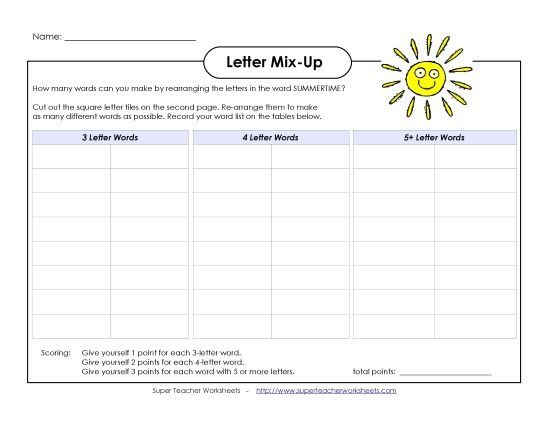 Puzzles & Activities - Summer Letter Mix-Up (Intermediate) (Printable PDF Worksheet)