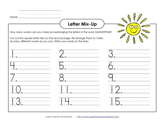 Puzzles & Activities - Summer Letter Mix-Up (Primary) (Printable PDF Worksheet)