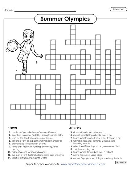 Crossword Puzzles - Summer Olympics Crossword (Advanced) (Printable PDF Worksheet)