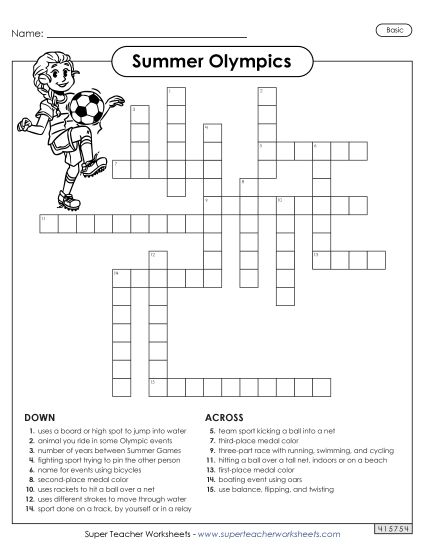 Crossword Puzzles - Summer Olympics Crossword (Basic) (Printable PDF Worksheet)