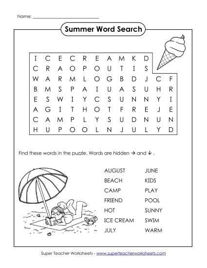 Basic (Grades K-3) - Summer Time (Printable PDF Worksheet)