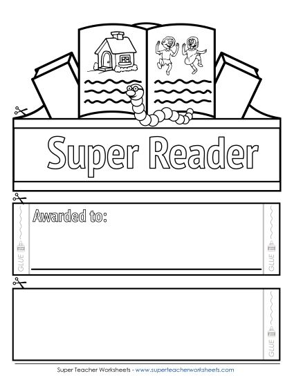 Award Crowns/Hats - Super Reader (B&W) (Printable PDF Worksheet)