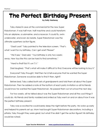 Fiction Stories - Super Robotoman (Printable PDF Worksheet)
