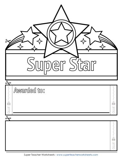 Award Crowns/Hats - Super Star Hat (B&W) (Printable PDF Worksheet)