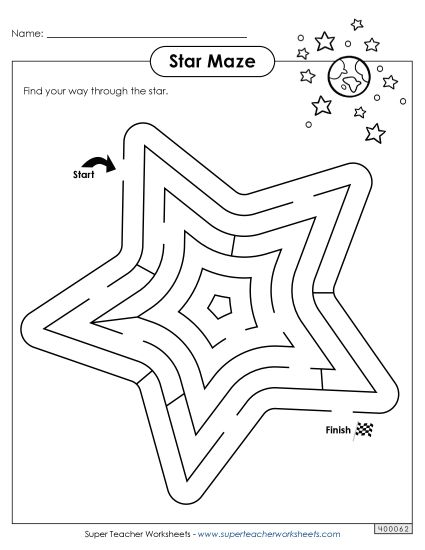 Easy - Super Star Maze - Easy (Printable PDF Worksheet)