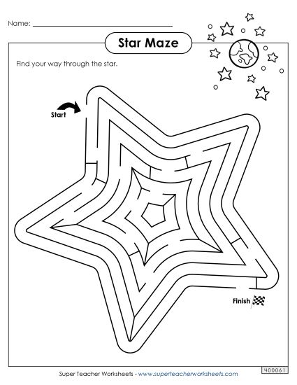 Medium - Super Star Maze - Medium (Printable PDF Worksheet)