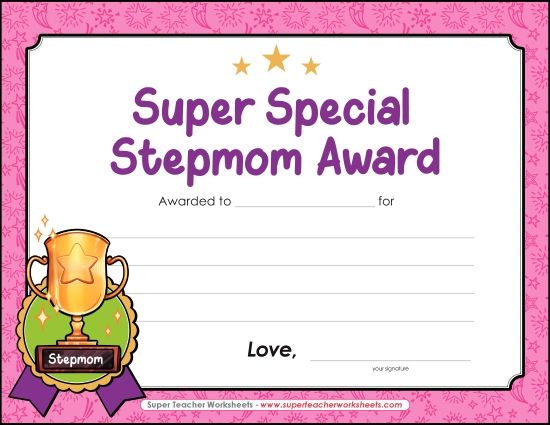 Gifts for Stepmothers - Super Stepmom Award (Printable PDF Worksheet)