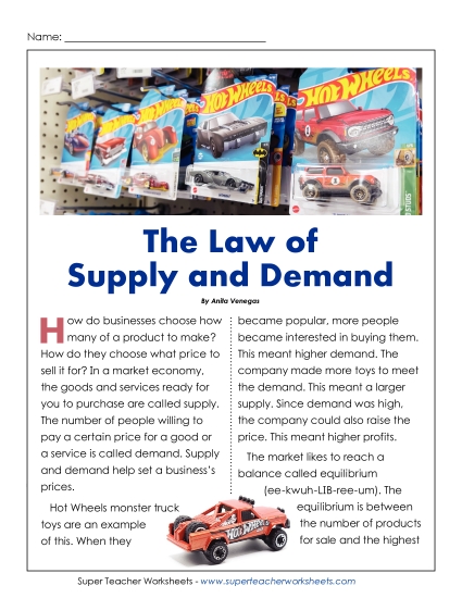 Supply & Demand (Printable PDF Worksheet)