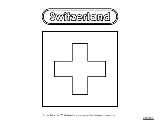 Flag - Switzerland Flag (Black & White) (Printable PDF Worksheet)
