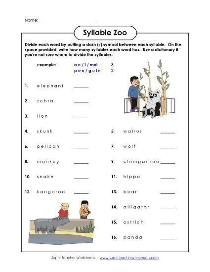 Zoo Language, Reading, & Phonics - Syllable Zoo (Printable PDF Worksheet)