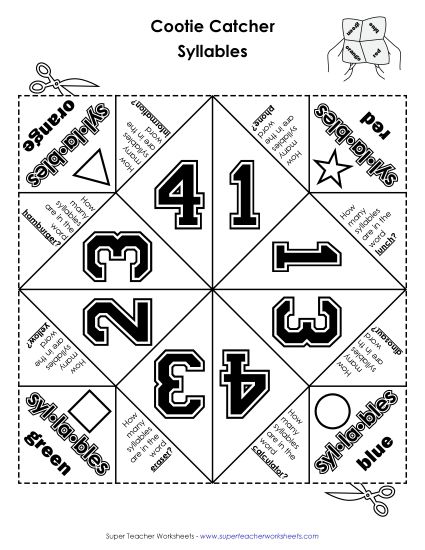 Language Arts - Syllables Game (Printable PDF Worksheet)