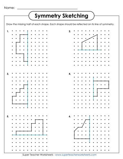 Symmetry Reflections (Dotted Graph Paper) (Printable PDF Worksheet)