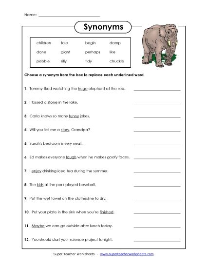 Synonyms - Synonyms 3 (Printable PDF Worksheet)