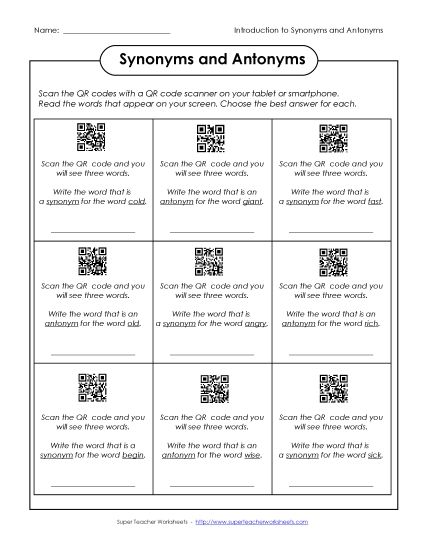 ELA - Synonyms and Antonyms (Basic) (Printable PDF Worksheet)