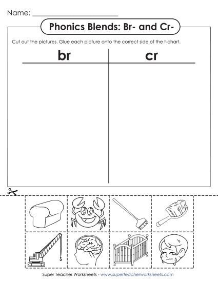 Cut-and-Glue Activities - T-Chart: Br- and Cr- (Printable PDF Worksheet)