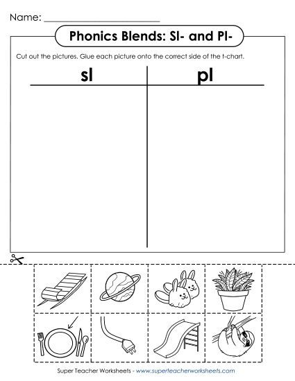 Cut-and-Glue Activities - T-Chart: Sl- and Pl- (Printable PDF Worksheet)