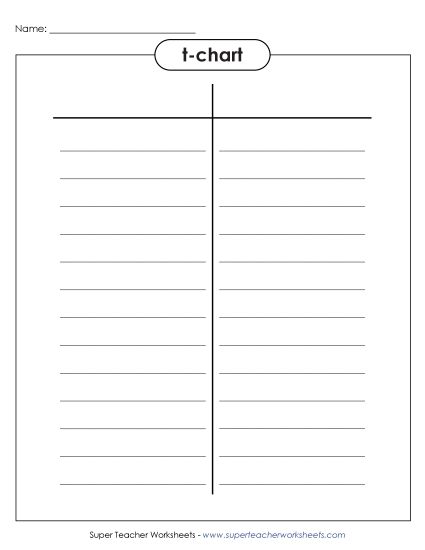 T-Charts - T-chart with lines (Printable PDF Worksheet)